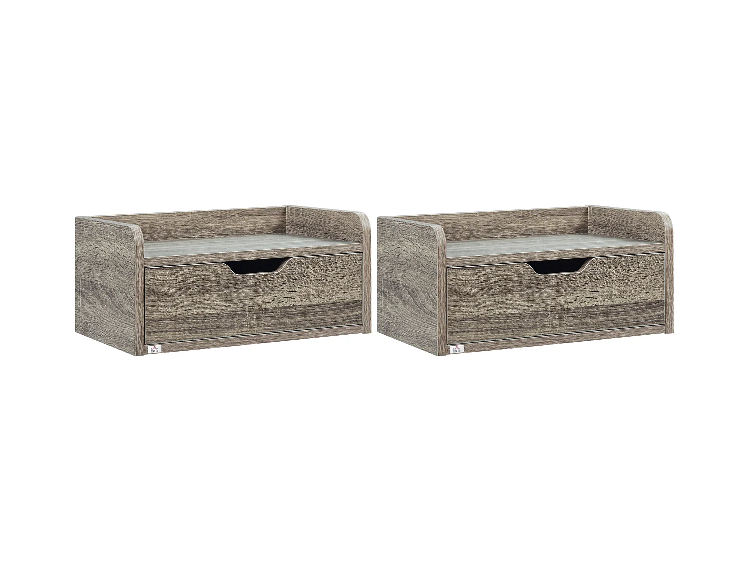 Lot de 2 chevets tables de nuit murales - tiroir coulissant, plateau - dim. 40L x 30l x 19H cm - panneaux aspect bois gris