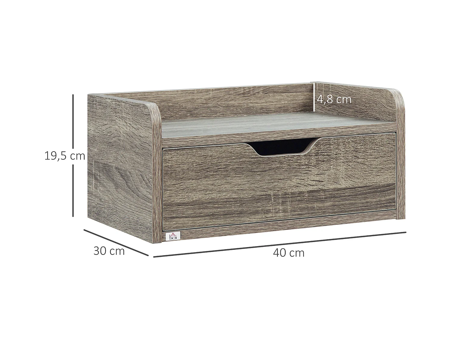 Lot de 2 chevets tables de nuit murales - tiroir coulissant, plateau - dim. 40L x 30l x 19H cm - panneaux aspect bois gris