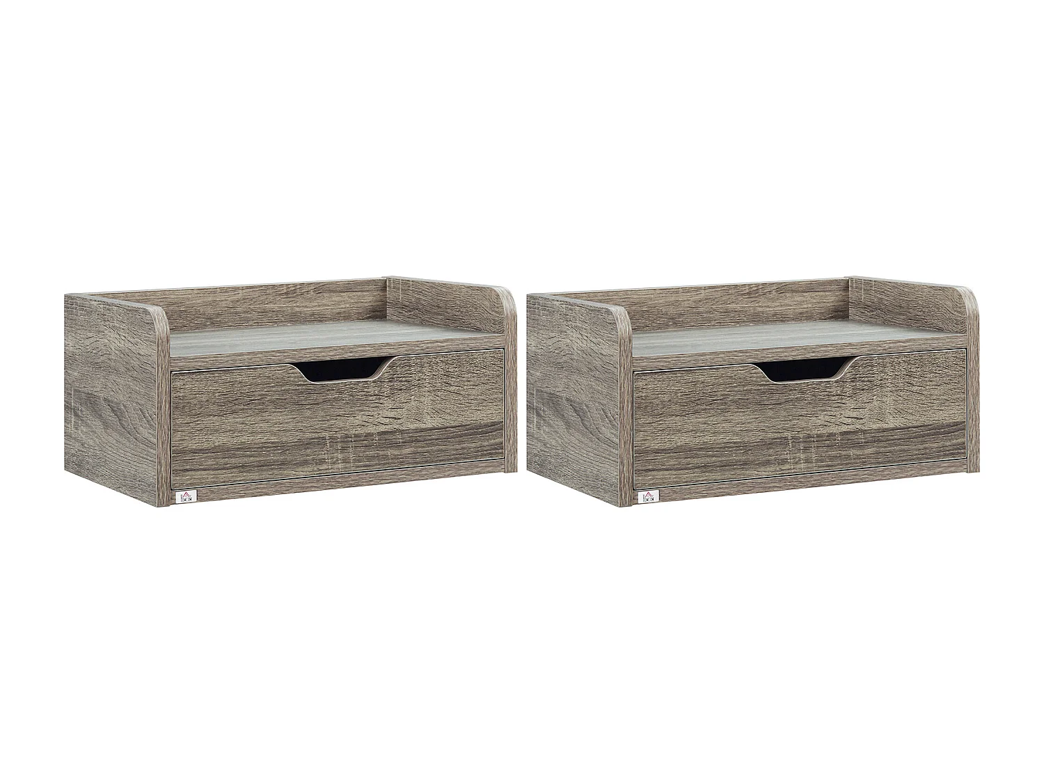 Lot de 2 chevets tables de nuit murales - tiroir coulissant, plateau - dim. 40L x 30l x 19H cm - panneaux aspect bois gris