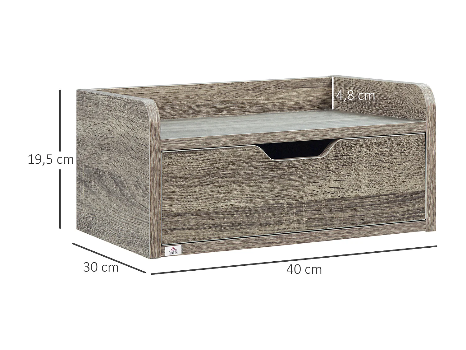 Lot de 2 chevets tables de nuit murales - tiroir coulissant, plateau - dim. 40L x 30l x 19H cm - panneaux aspect bois gris