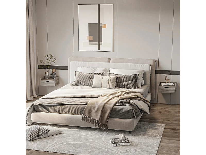 Lot de 2 chevets tables de nuit murales - tiroir coulissant, plateau - dim. 40L x 30l x 19H cm - panneaux aspect bois gris