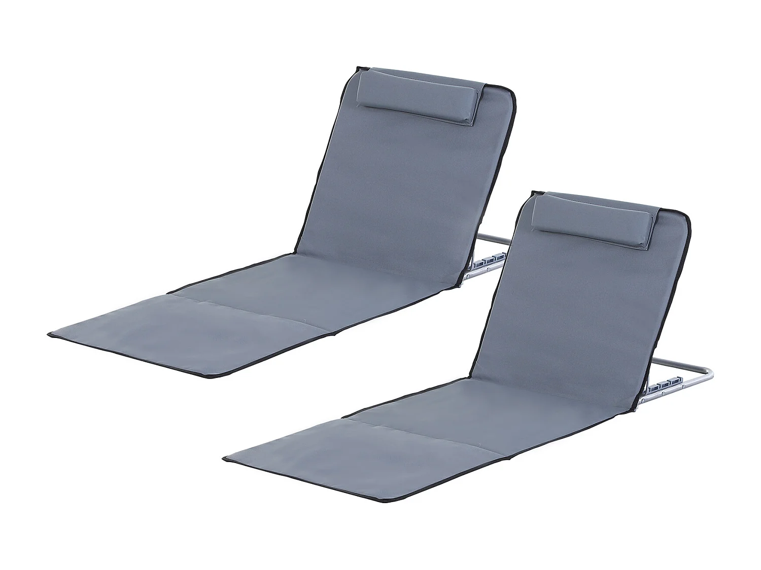 Lot de 2 tapis de plage rembourré - matelas de plage - nattes de plage - dossier inclinable multi-positions - sac transport inclus - métal polyester PE gri
