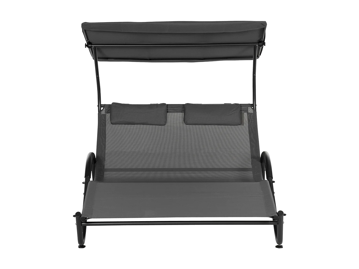 Bain de soleil 2 places lit de jardin design contemporain auvent réglable roulettes tétières acier époxy polyester gris