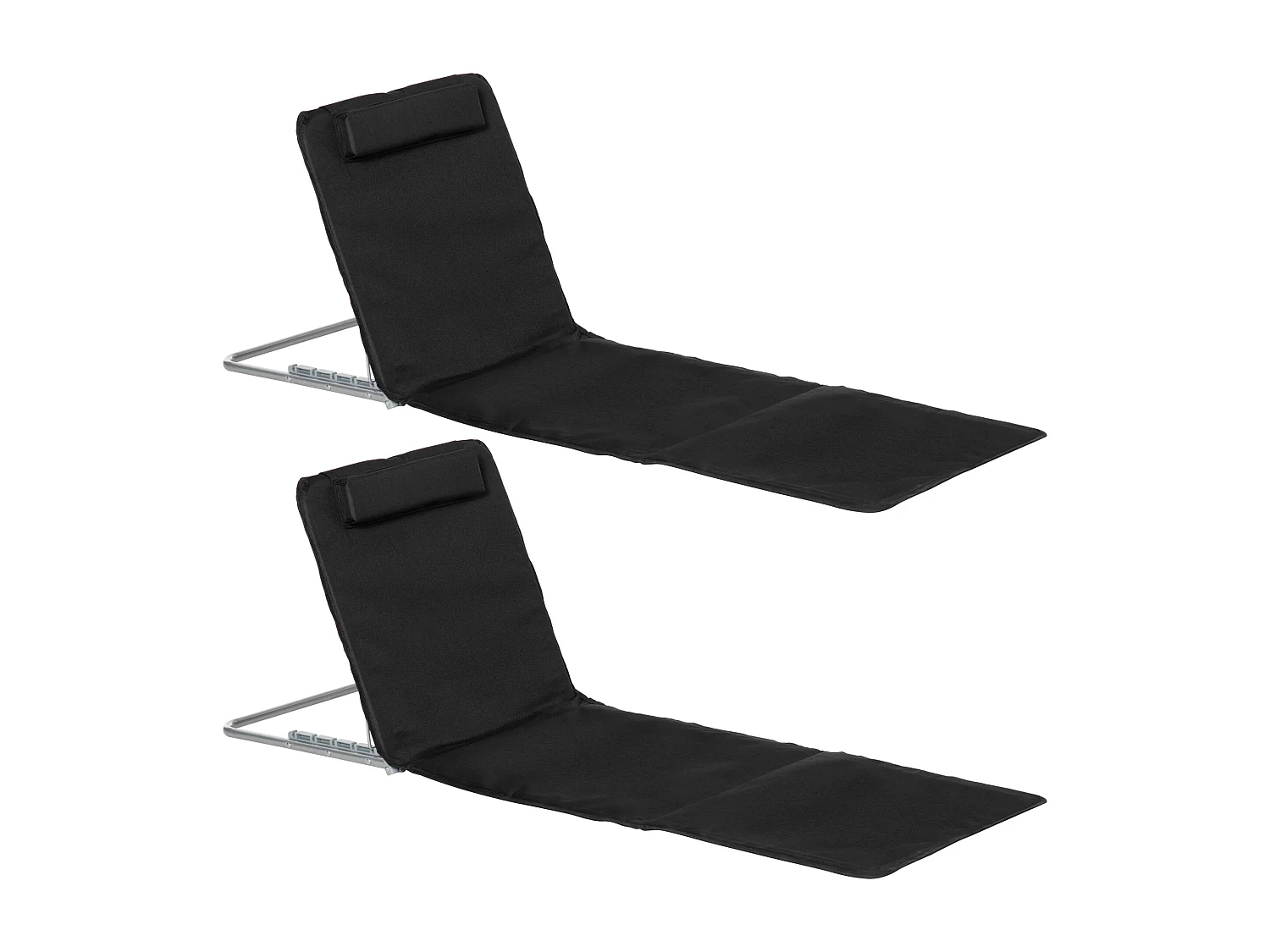 Lot de 2 tapis de plage rembourré - matelas de plage - nattes de plage - dossier inclinable multi-positions - sac transport inclus - métal polyester PE noir