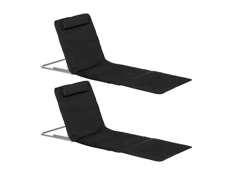 Lot de 2 tapis de plage rembourré - matelas de plage - nattes de plage - dossier inclinable multi-positions - sac transport inclus - métal polyester PE noir