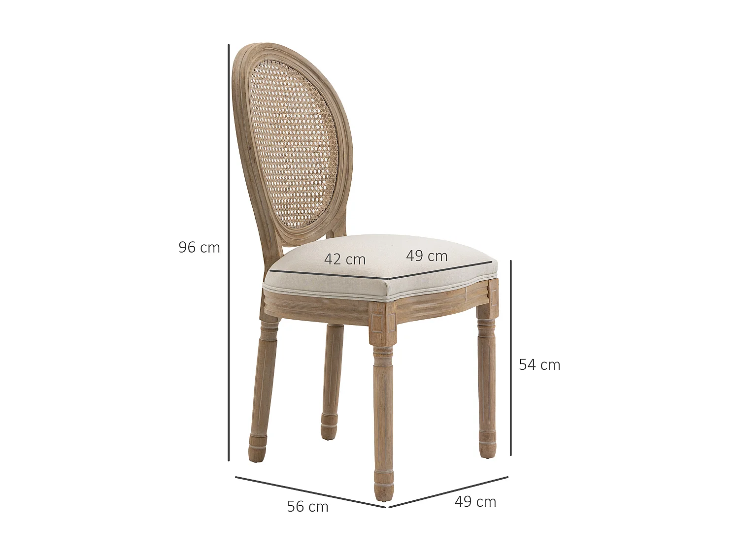 Lot de 2 chaises de salle à manger - chaise de salon médaillon style Louis XVI - bois massif sculpté, patiné - dossier cannage - aspect lin beige