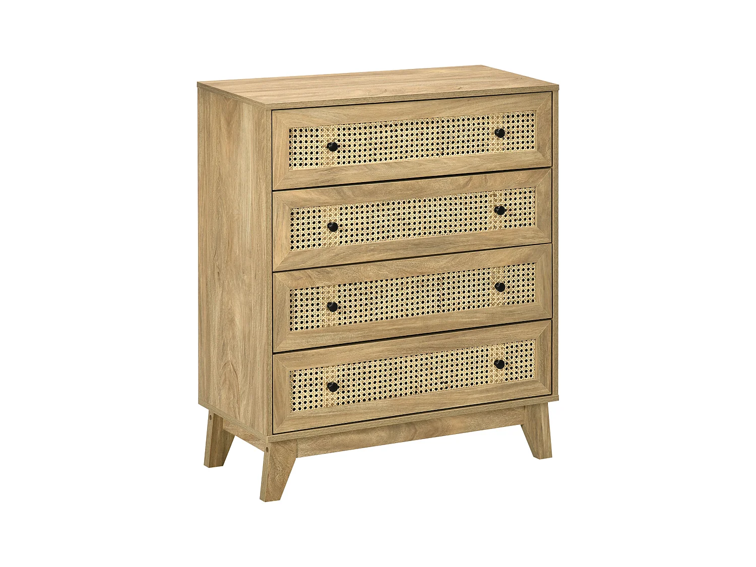 Commode 4 tiroirs style bohème chic cannage en rotin aspect bois de manguier