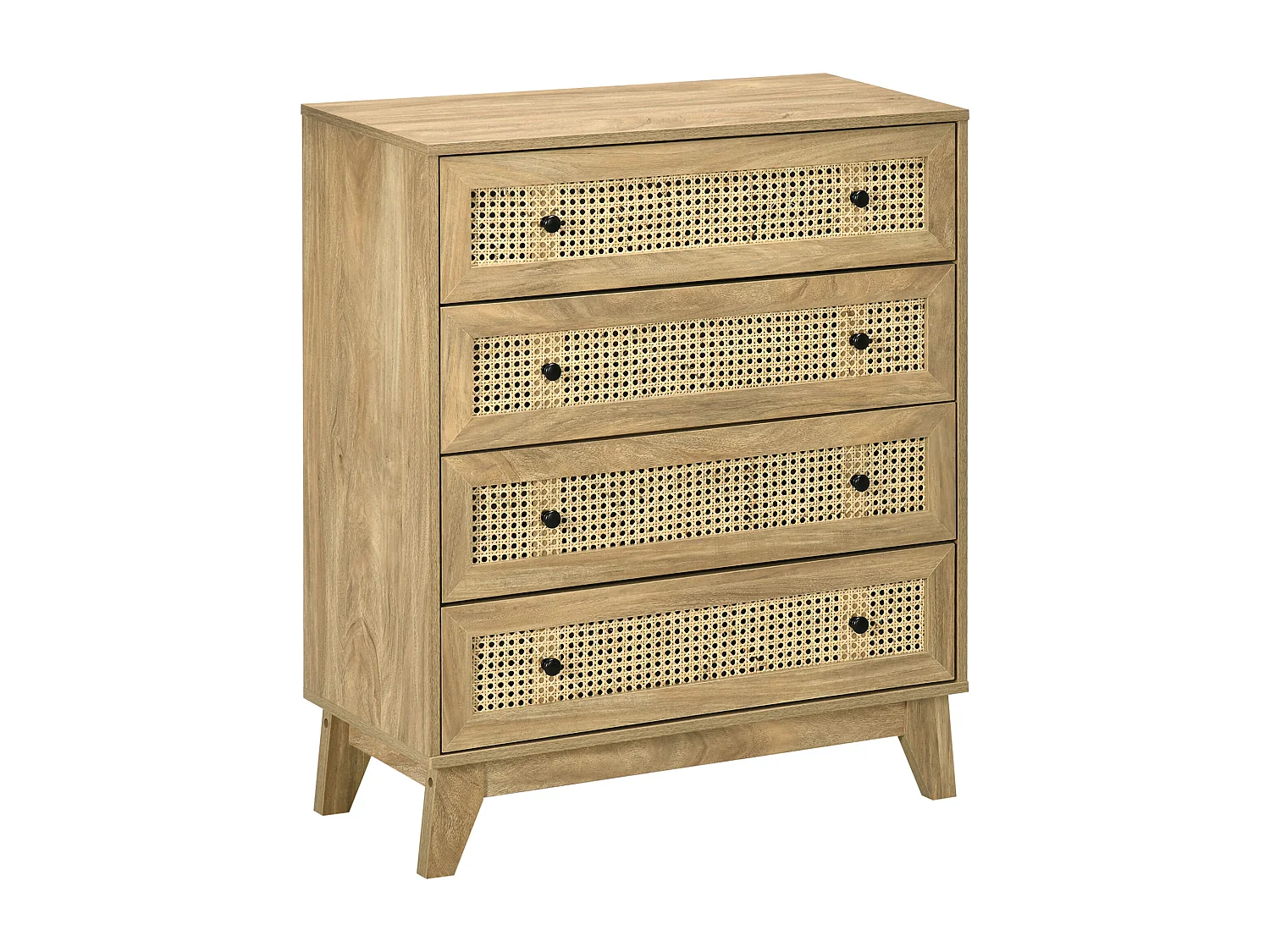 Commode 4 tiroirs style bohème chic cannage en rotin aspect bois de manguier