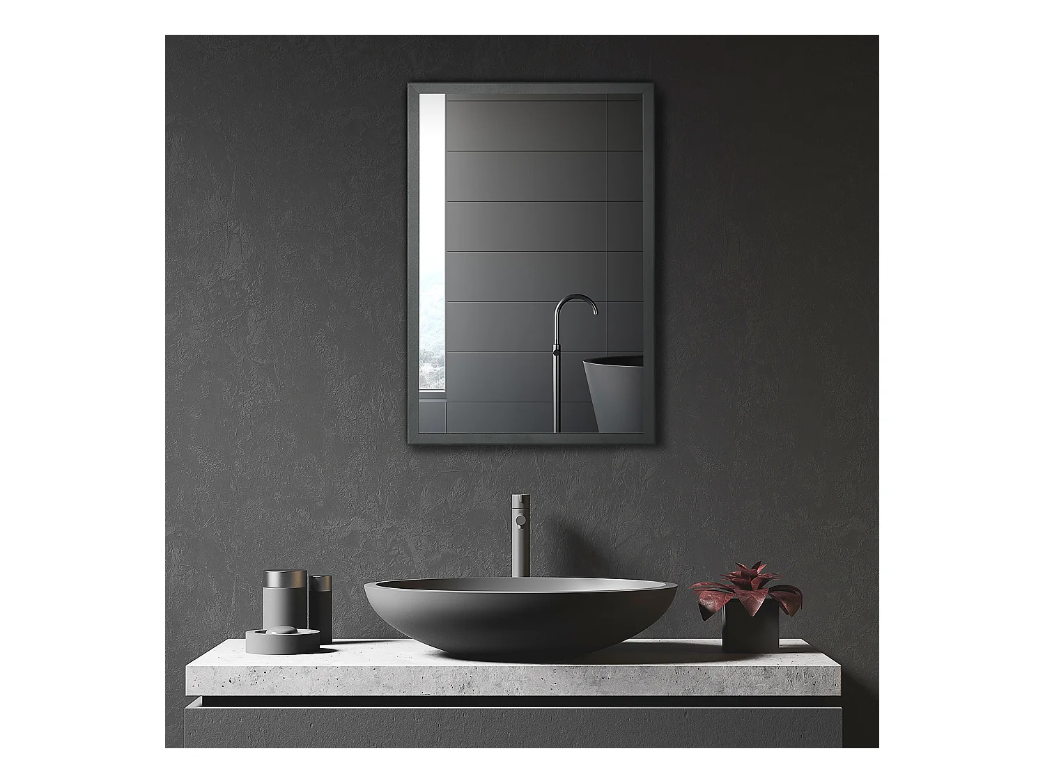 Armoire miroir murale salle de bain toilette dim. 40L x 12l x 60H cm acier inox. noir verre