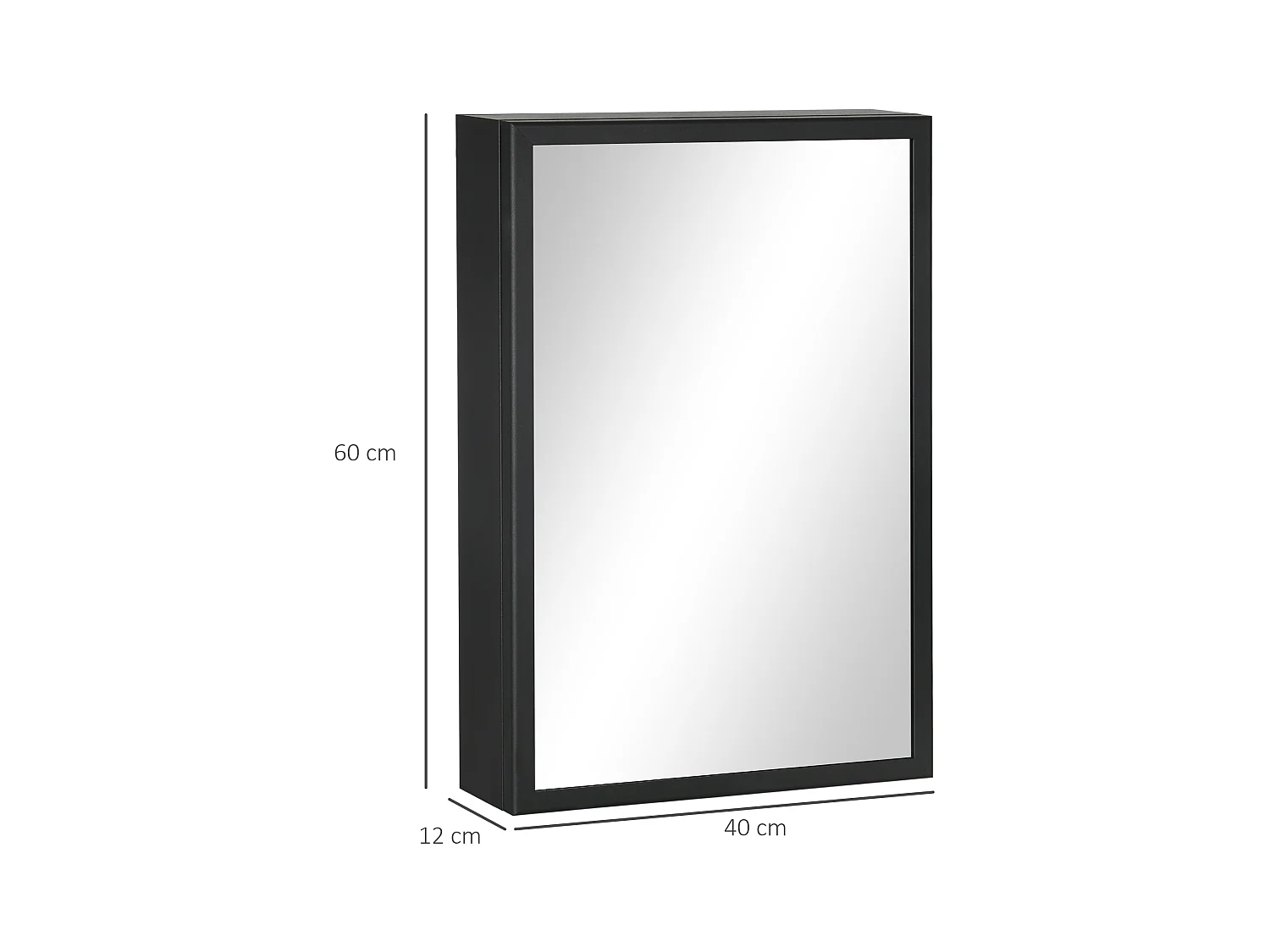 Armoire miroir murale salle de bain toilette dim. 40L x 12l x 60H cm acier inox. noir verre