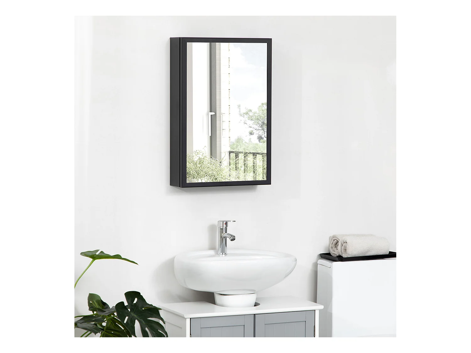 Armoire miroir murale salle de bain toilette dim. 40L x 12l x 60H cm acier inox. noir verre