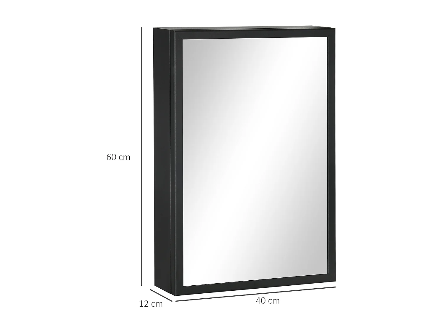 Armoire miroir murale salle de bain toilette dim. 40L x 12l x 60H cm acier inox. noir verre