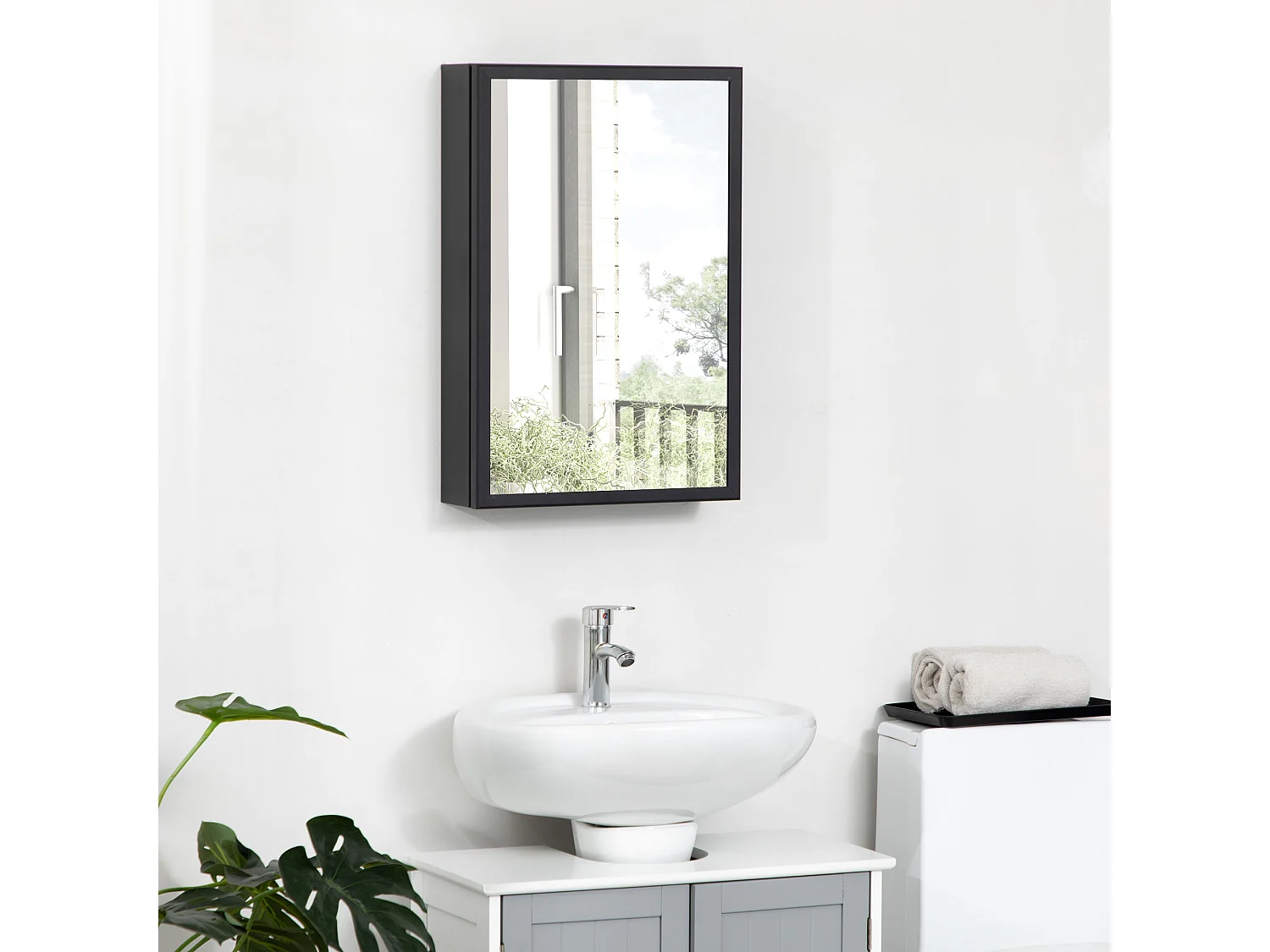 Armoire miroir murale salle de bain toilette dim. 40L x 12l x 60H cm acier inox. noir verre