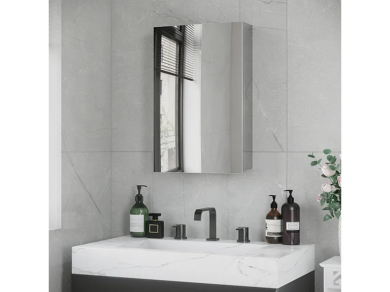 Armoire miroir murale salle de bain toilette dim. 39L x 12l x 60H cm acier inox. verre