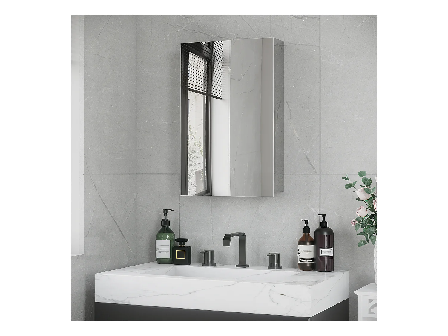 Armoire miroir murale salle de bain toilette dim. 39L x 12l x 60H cm acier inox. verre