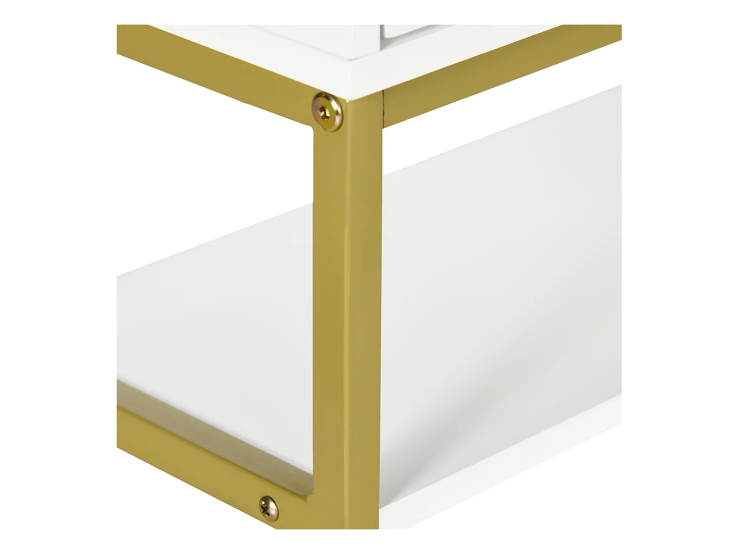 Armoire murale de salle de bain - porte, 2 étagères, 2 niches - acier doré MDF blanc