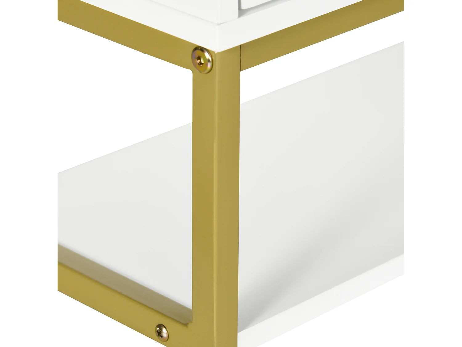 Armoire murale de salle de bain - porte, 2 étagères, 2 niches - acier doré MDF blanc