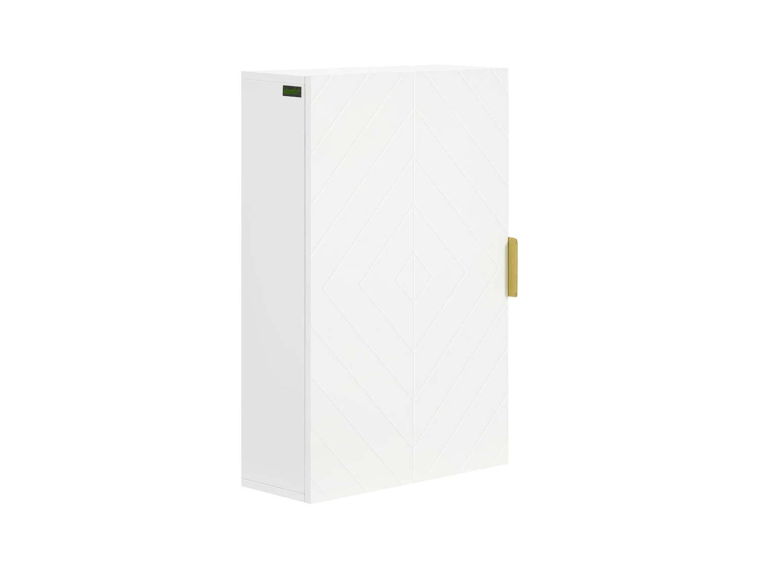 Armoire murale de salle de bain - porte, 2 étagères - poignée métal doré MDF blanc