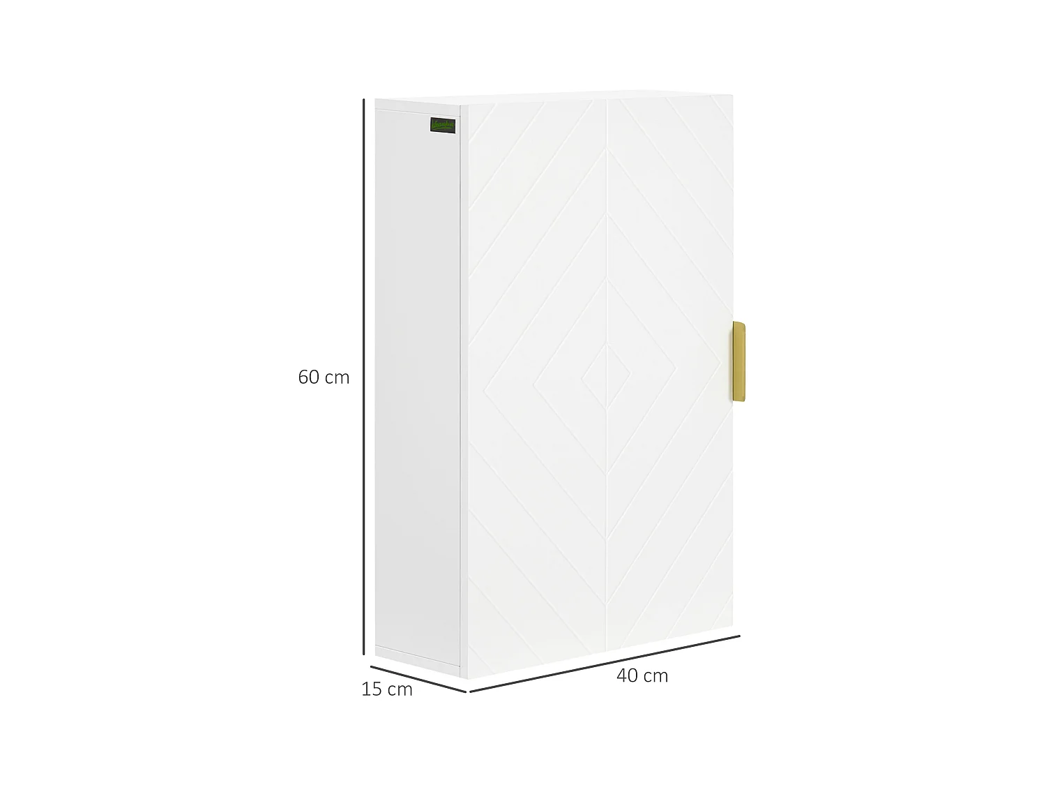 Armoire murale de salle de bain - porte, 2 étagères - poignée métal doré MDF blanc