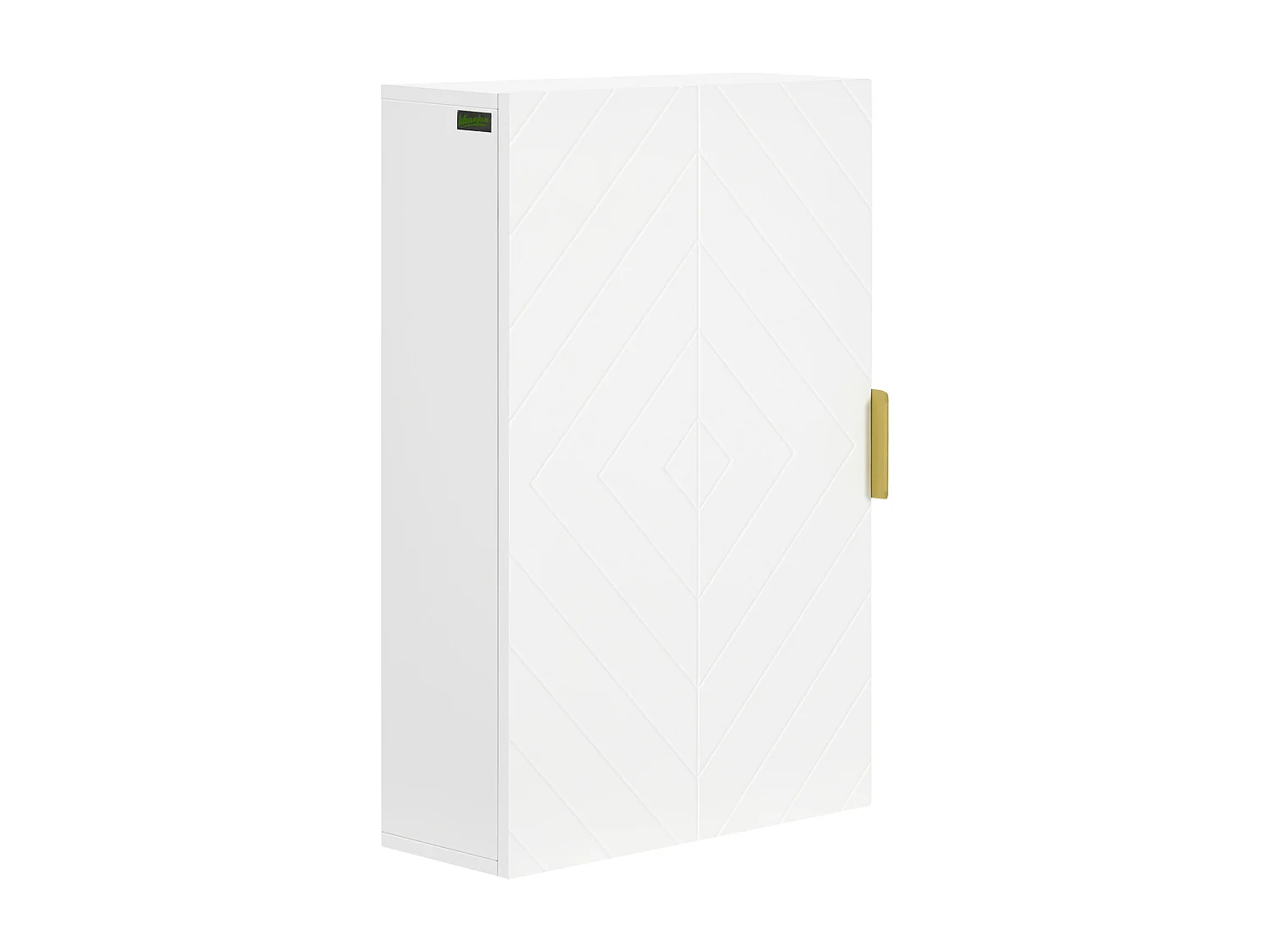 Armoire murale de salle de bain - porte, 2 étagères - poignée métal doré MDF blanc