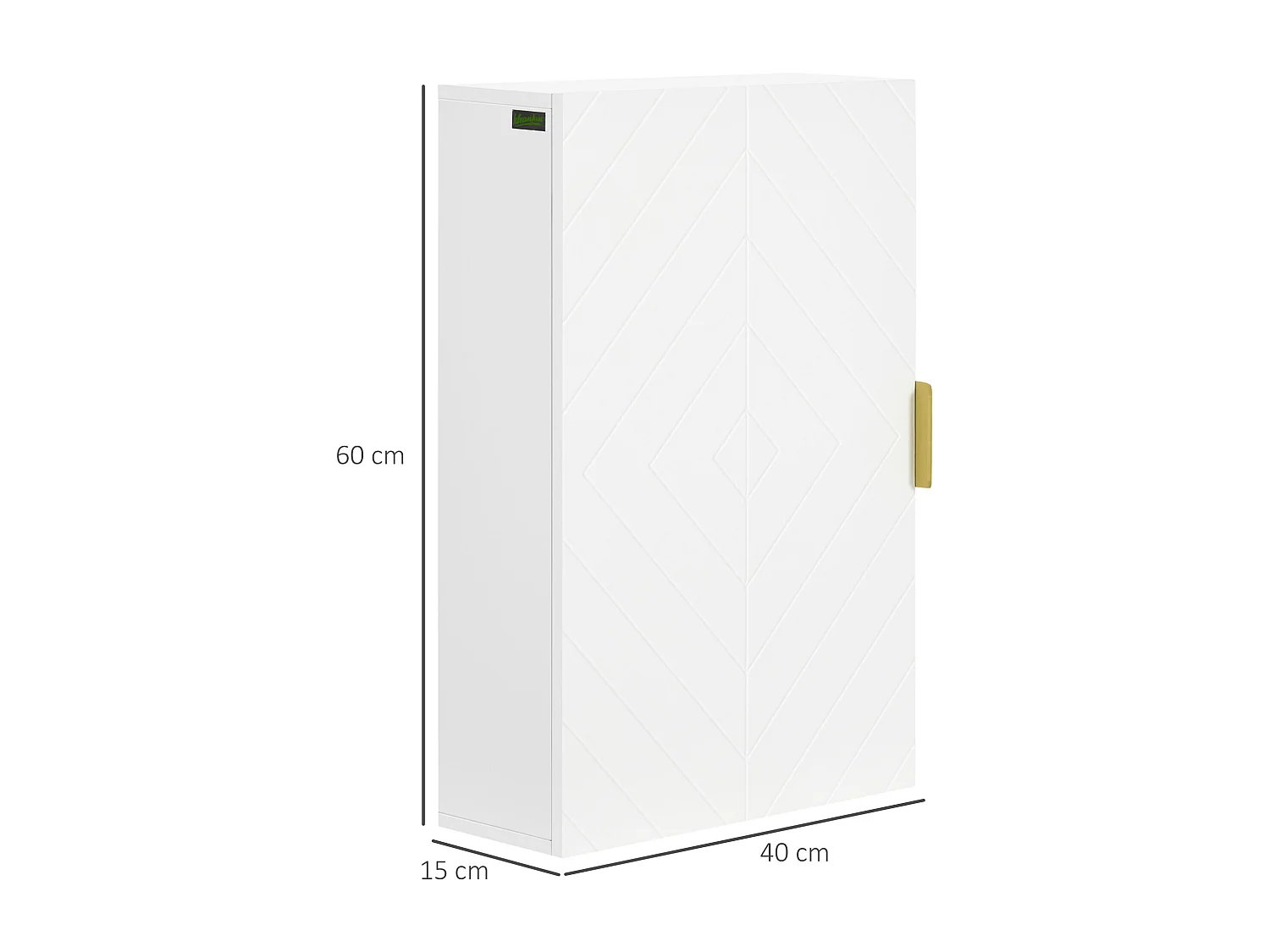 Armoire murale de salle de bain - porte, 2 étagères - poignée métal doré MDF blanc