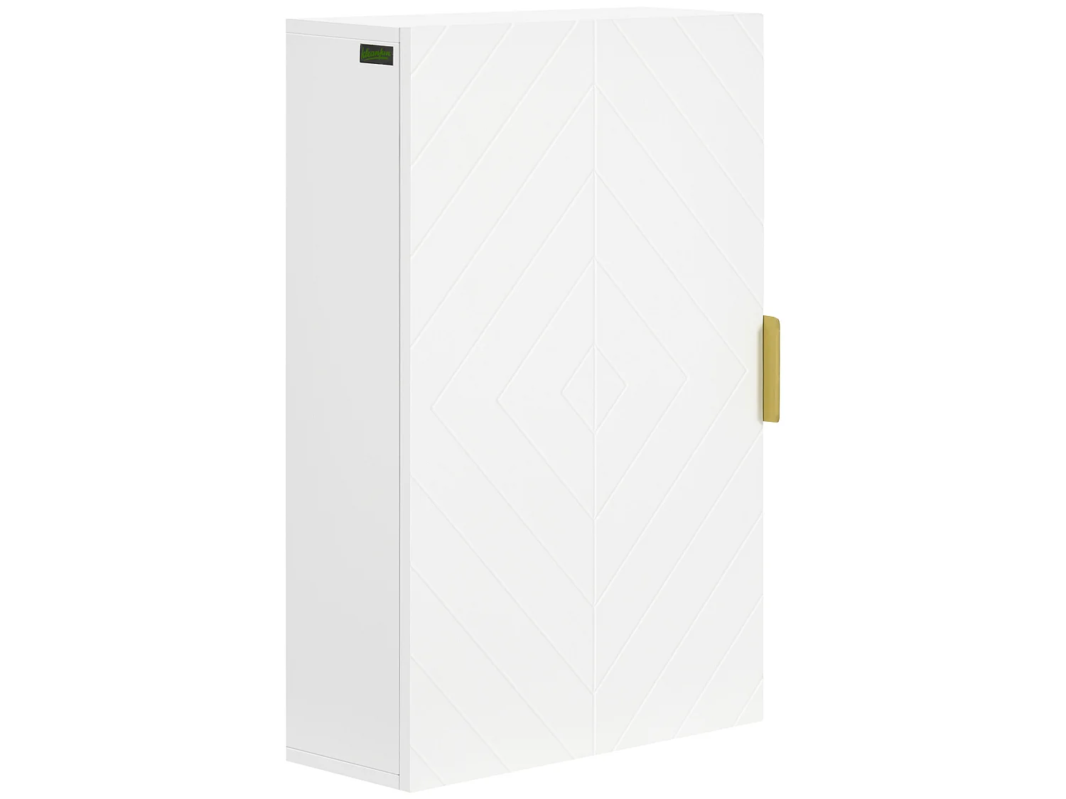 Armoire murale de salle de bain - porte, 2 étagères - poignée métal doré MDF blanc
