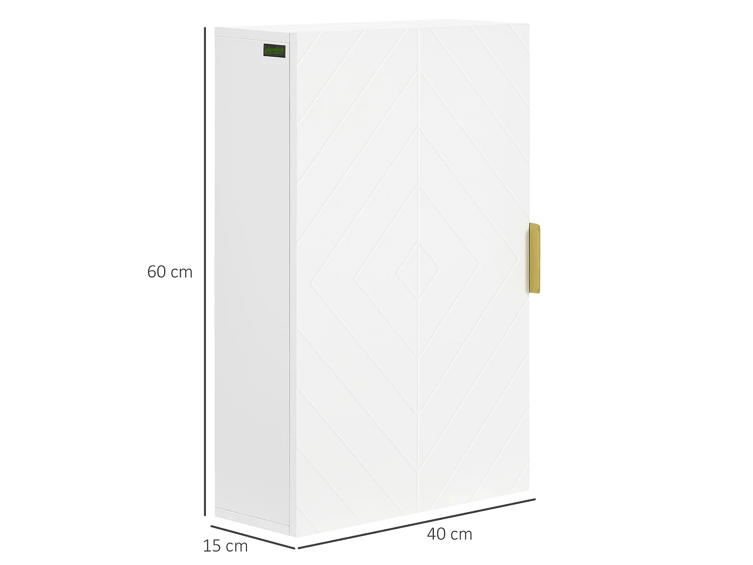 Armoire murale de salle de bain - porte, 2 étagères - poignée métal doré MDF blanc