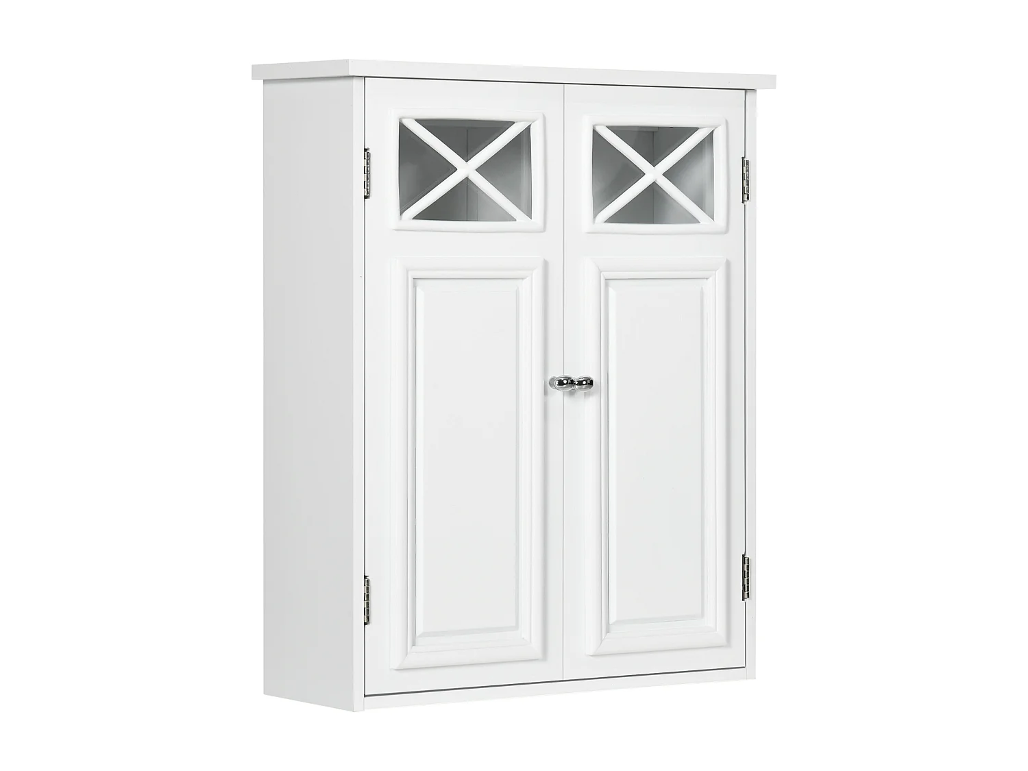 Armoire murale de salle de bain 2 portes étagère verre trempé MDF blanc