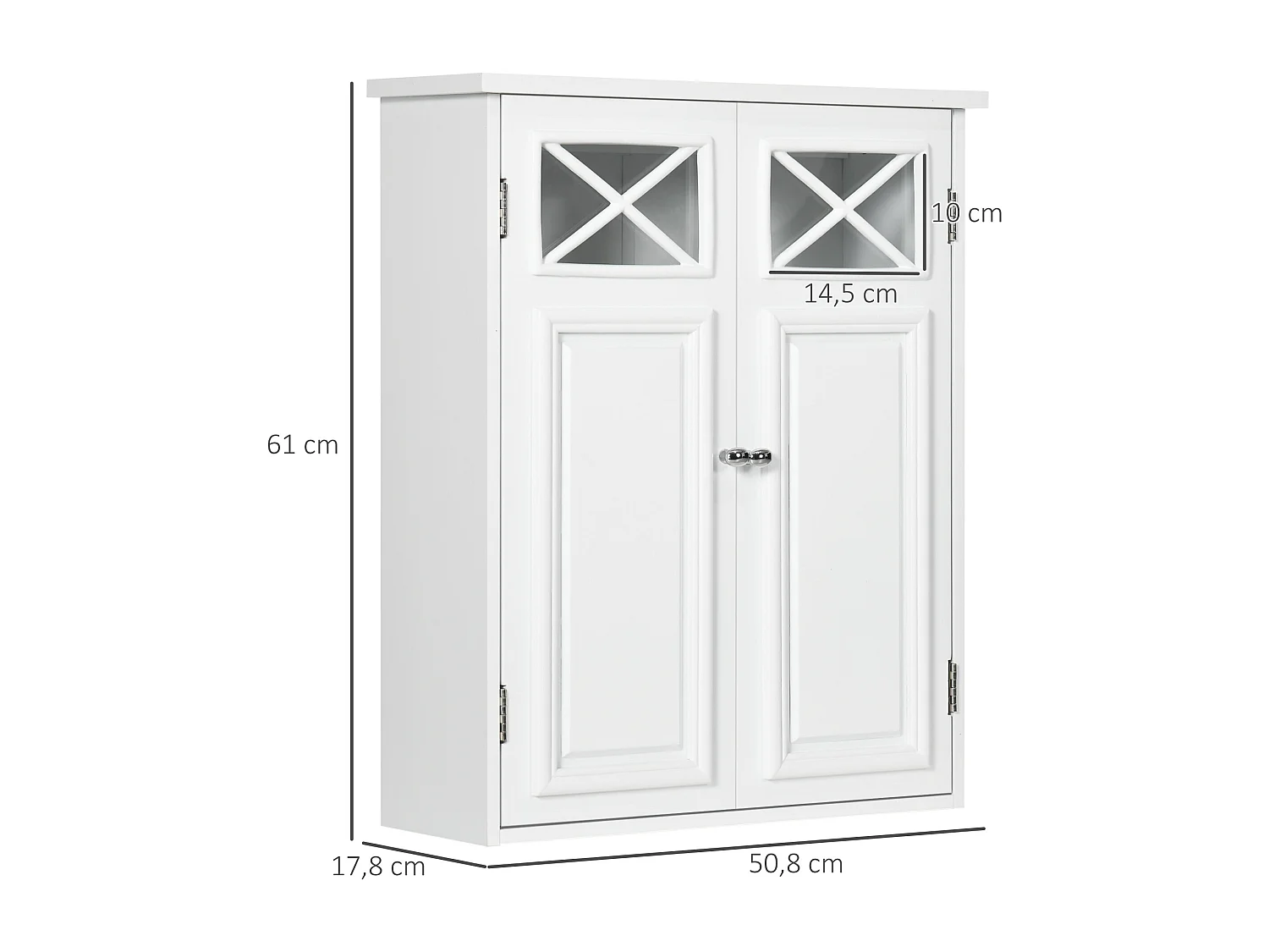 Armoire murale de salle de bain 2 portes étagère verre trempé MDF blanc