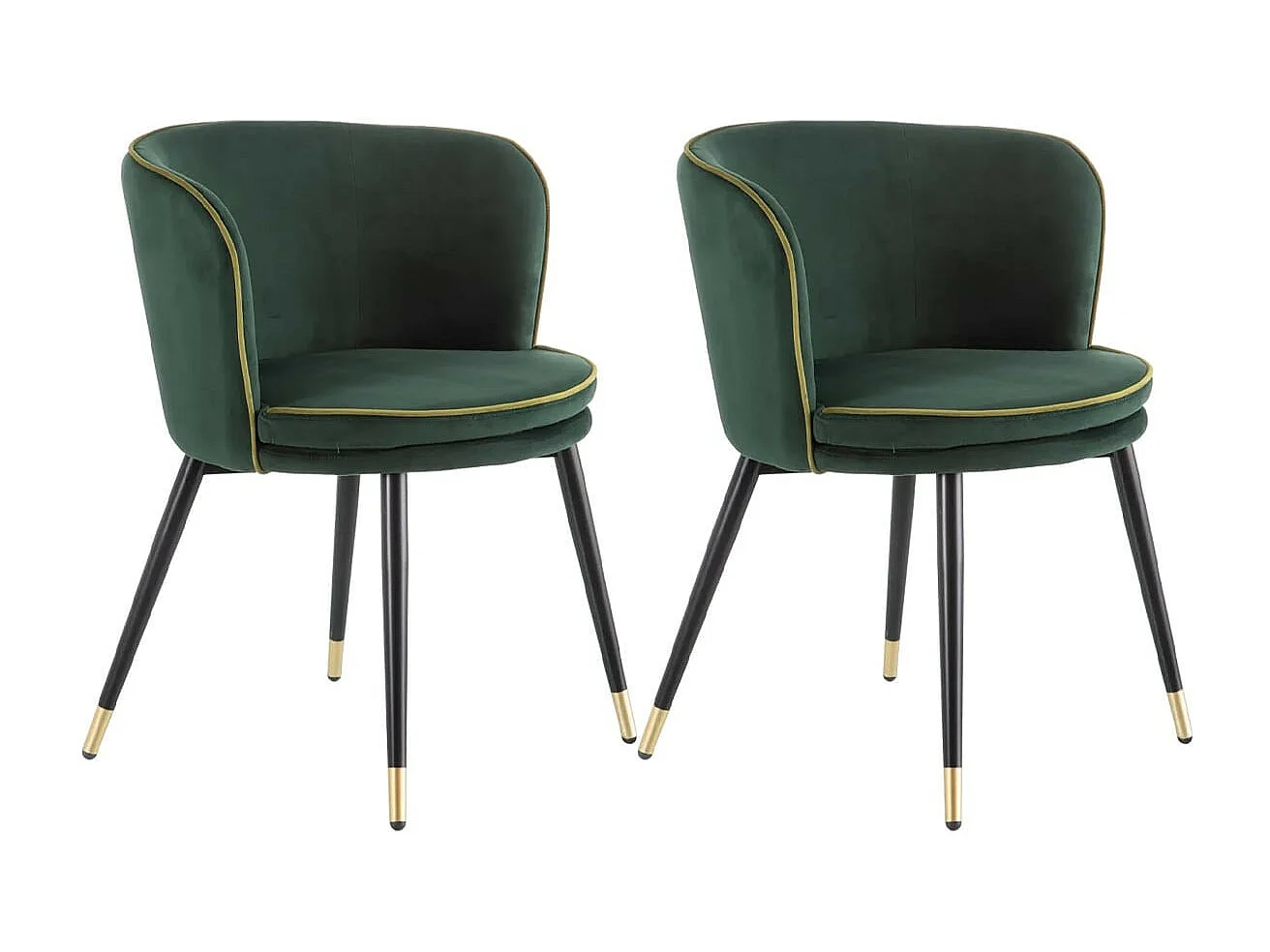 LOAXA - Lot de 2 Fauteuils Velours Vert Foncé Pieds Noir Or