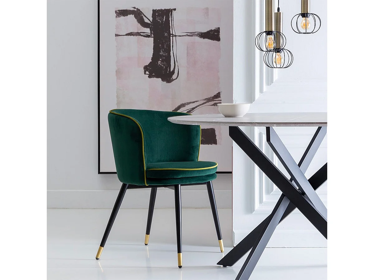 LOAXA - Lot de 2 Fauteuils Velours Vert Foncé Pieds Noir Or