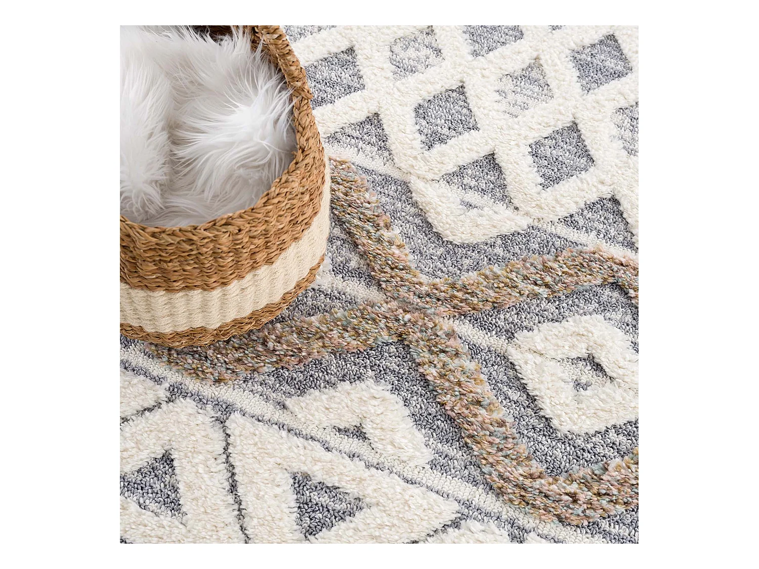 HAVA - Tapis à poils longs et relief beige et crème 200x290cm