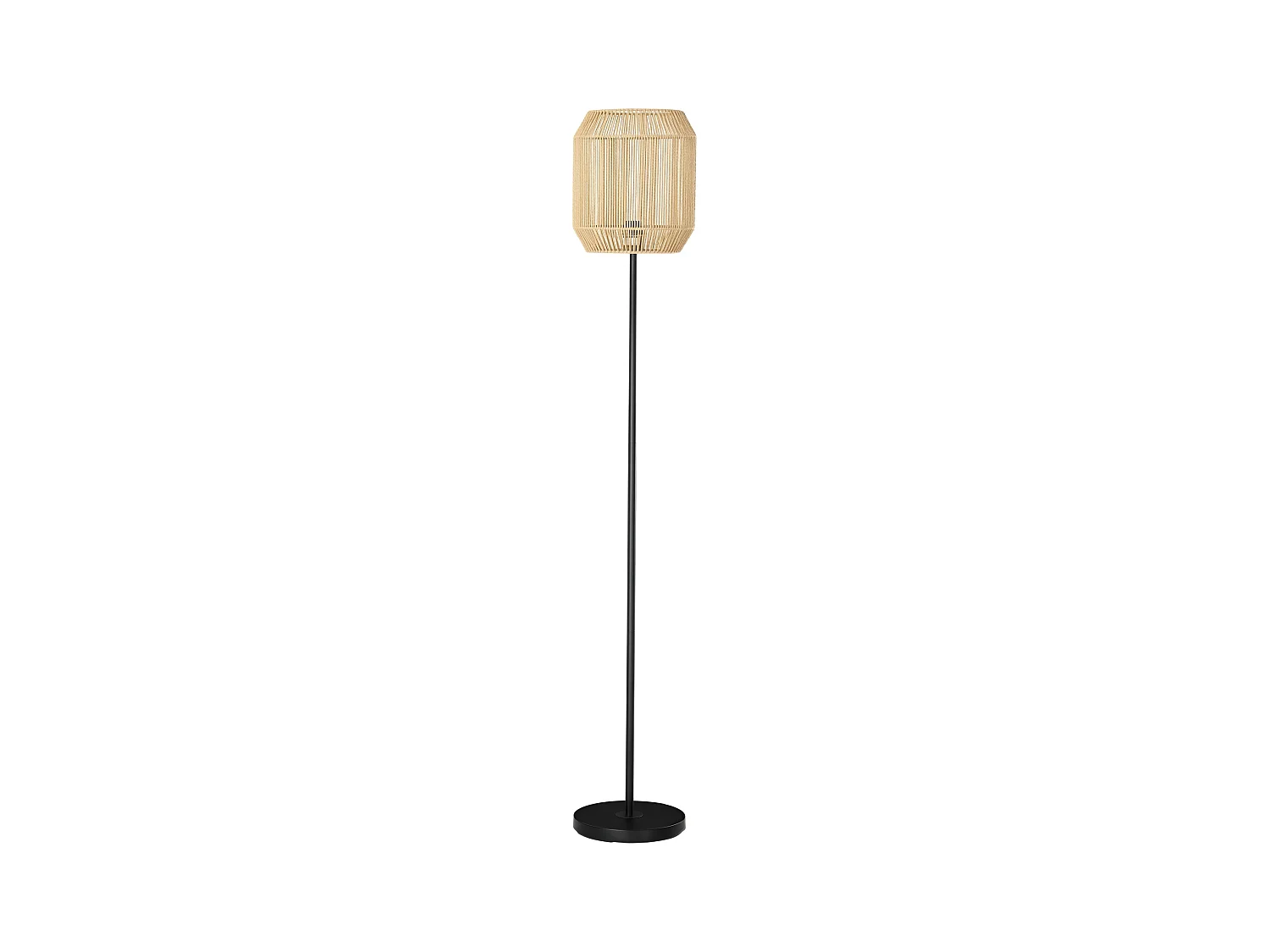 Lampadaire aspect cannage style cosy 40 W max. H.158 cm piètement mât métal noir abat-jour corde papier tressé main