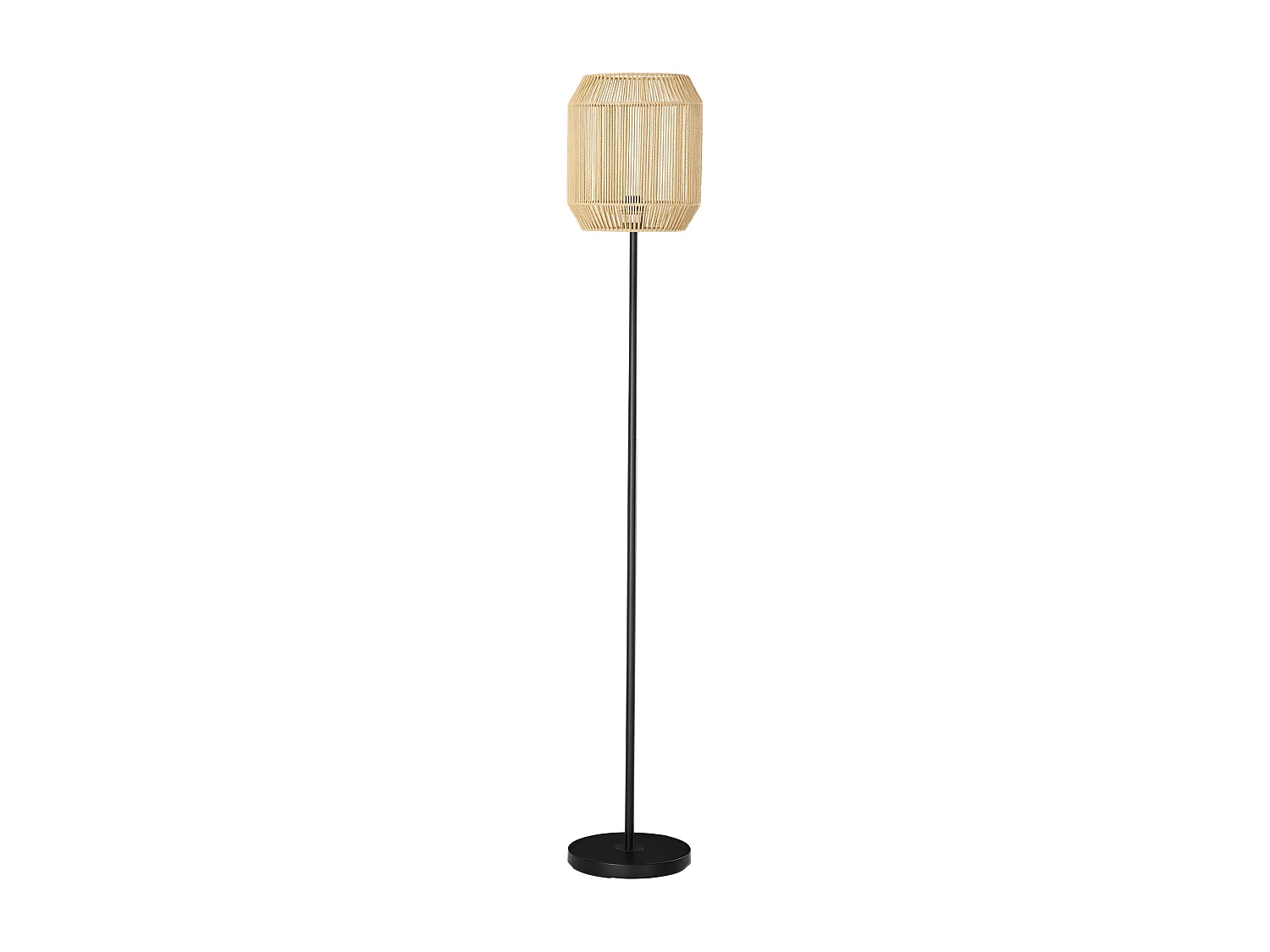 Lampadaire aspect cannage style cosy 40 W max. H.158 cm piètement mât métal noir abat-jour corde papier tressé main