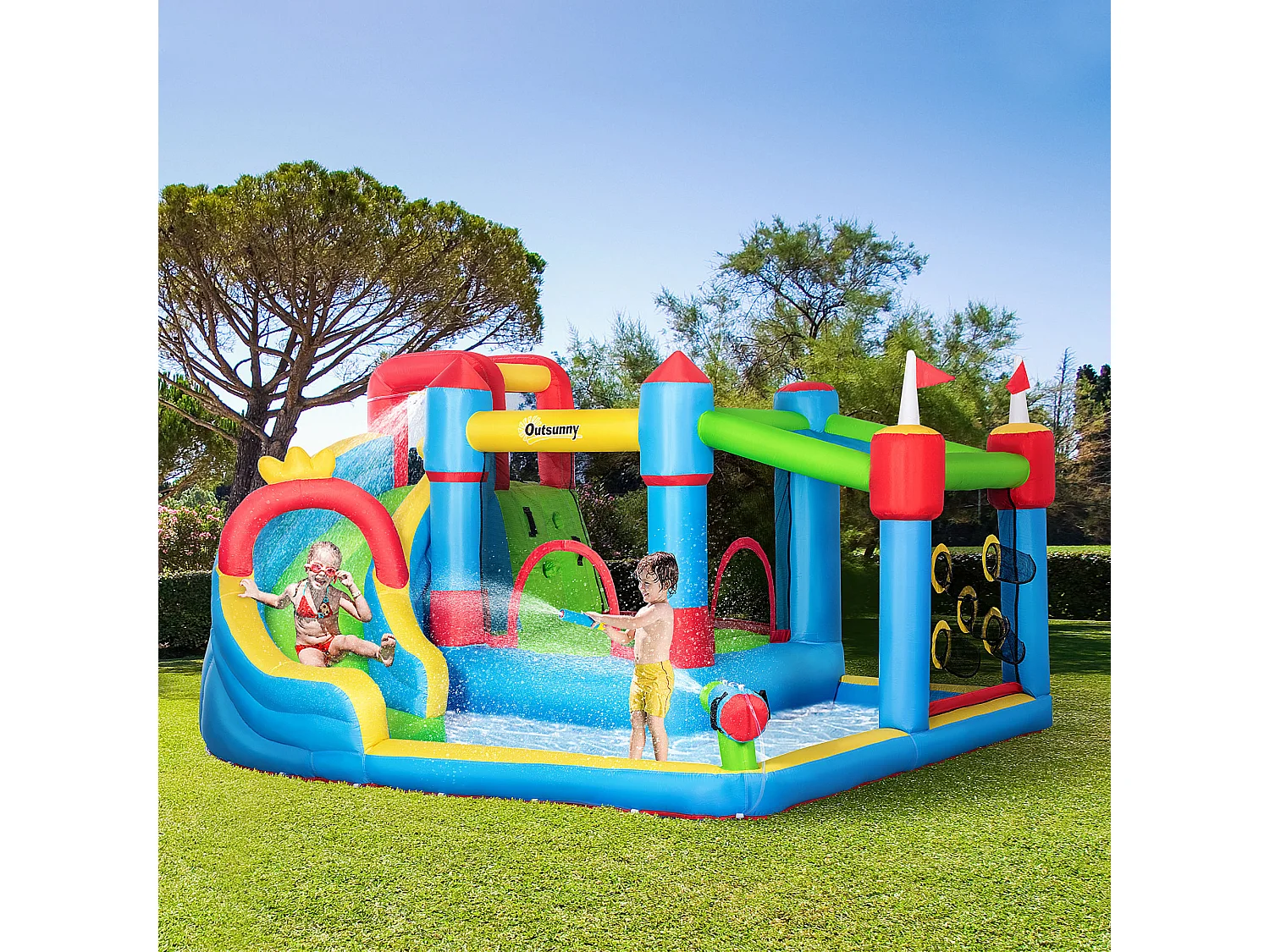 Château gonflable structure gonflable aire de jeux 3-8 ans avec gonfleur et sac de transport 390 x 300 x 197 cm - multicolore
