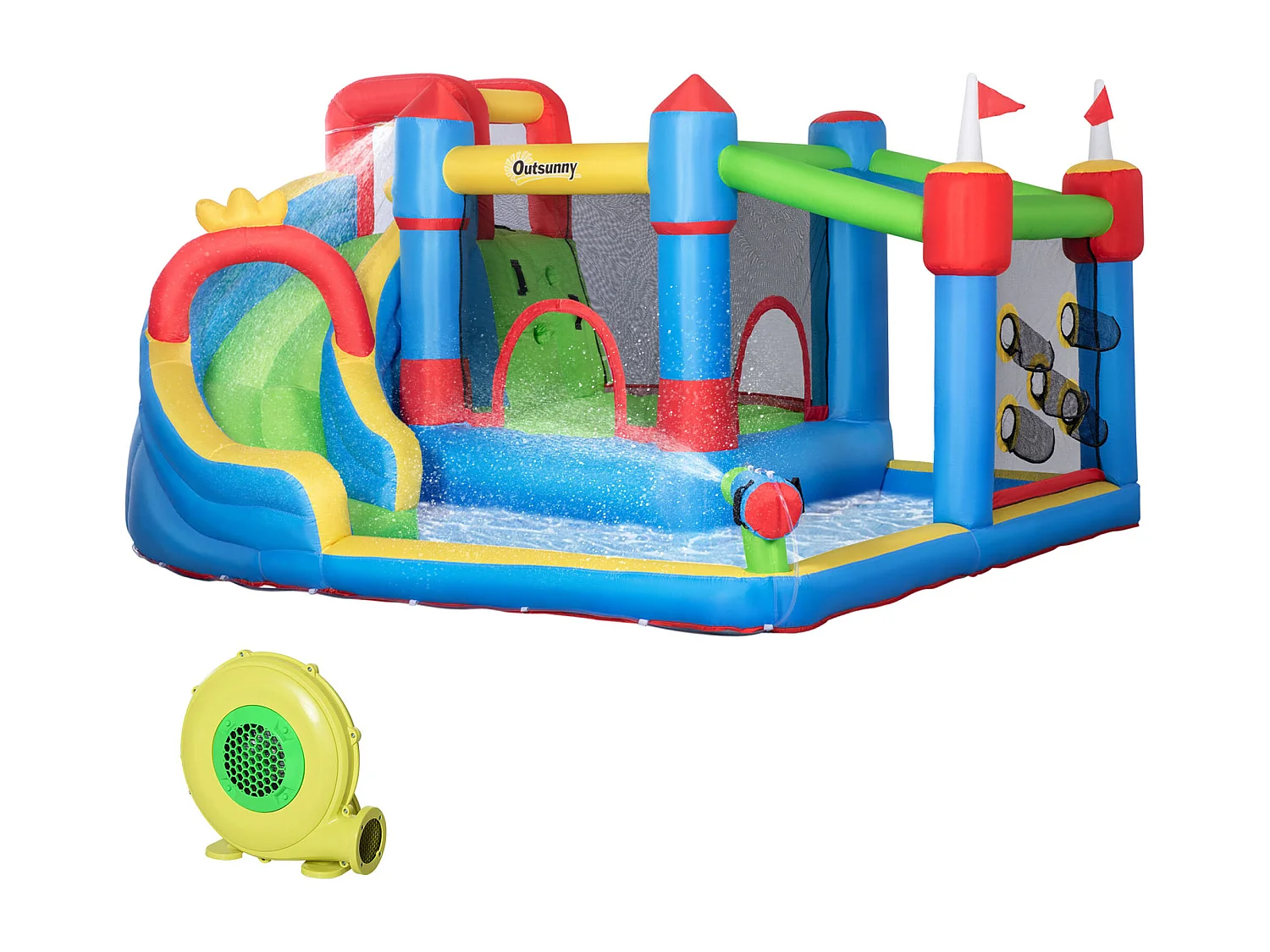 Château gonflable structure gonflable aire de jeux 3-8 ans avec gonfleur et sac de transport 390 x 300 x 197 cm - multicolore
