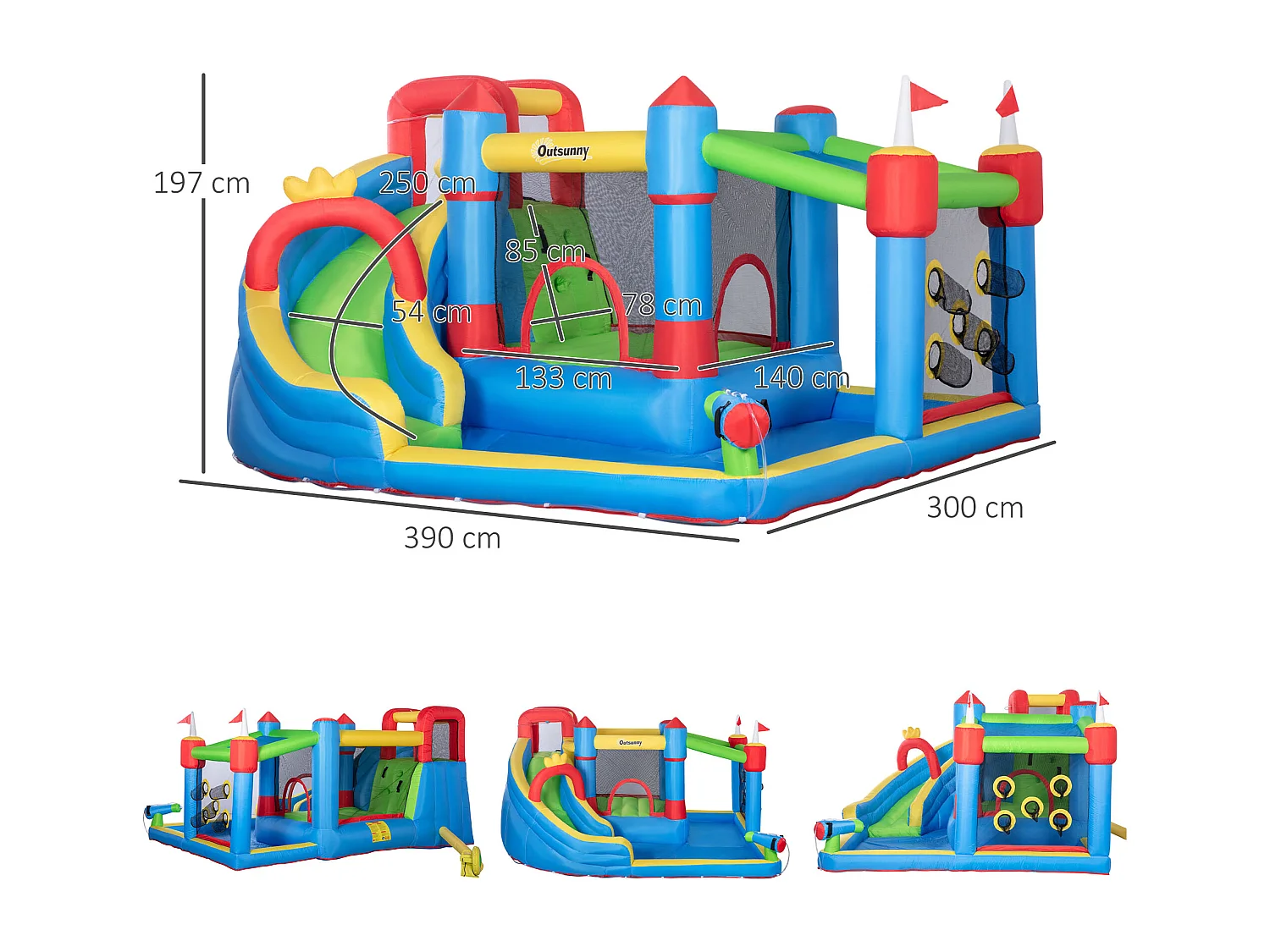 Château gonflable structure gonflable aire de jeux 3-8 ans avec gonfleur et sac de transport 390 x 300 x 197 cm - multicolore