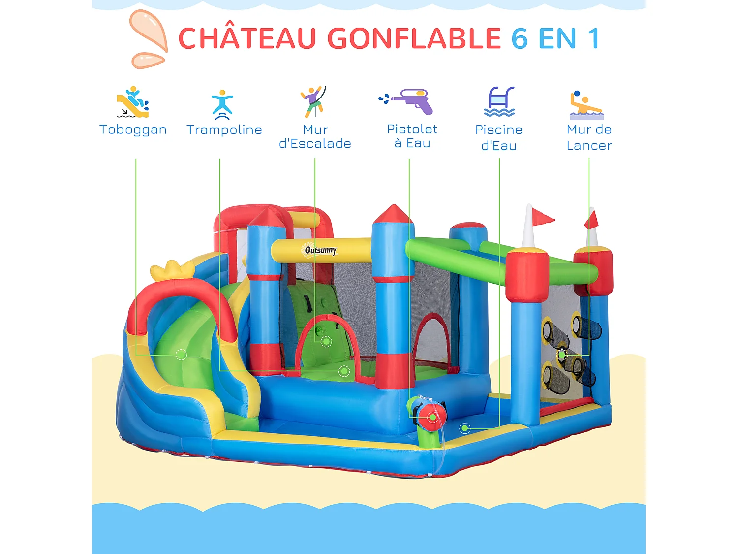 Château gonflable structure gonflable aire de jeux 3-8 ans avec gonfleur et sac de transport 390 x 300 x 197 cm - multicolore