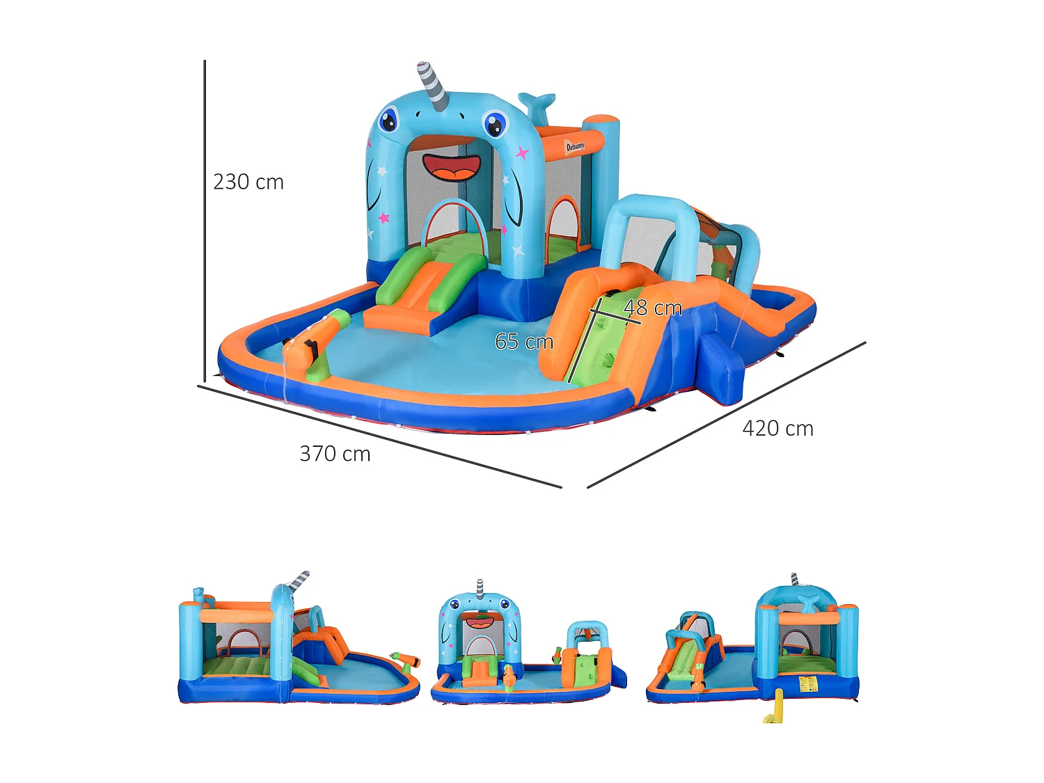 Château gonflable enfant - trampoline, toboggans, piscine, mur d'escalade, panier, pistolets eau, gonfleur, sac transport - polyester multicolore