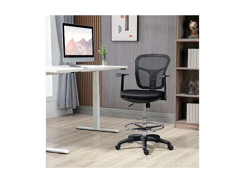 Fauteuil de bureau chaise de bureau assise haute réglable dim. 59L x 59l x 95-115H cm pivotant 360° maille respirante noir