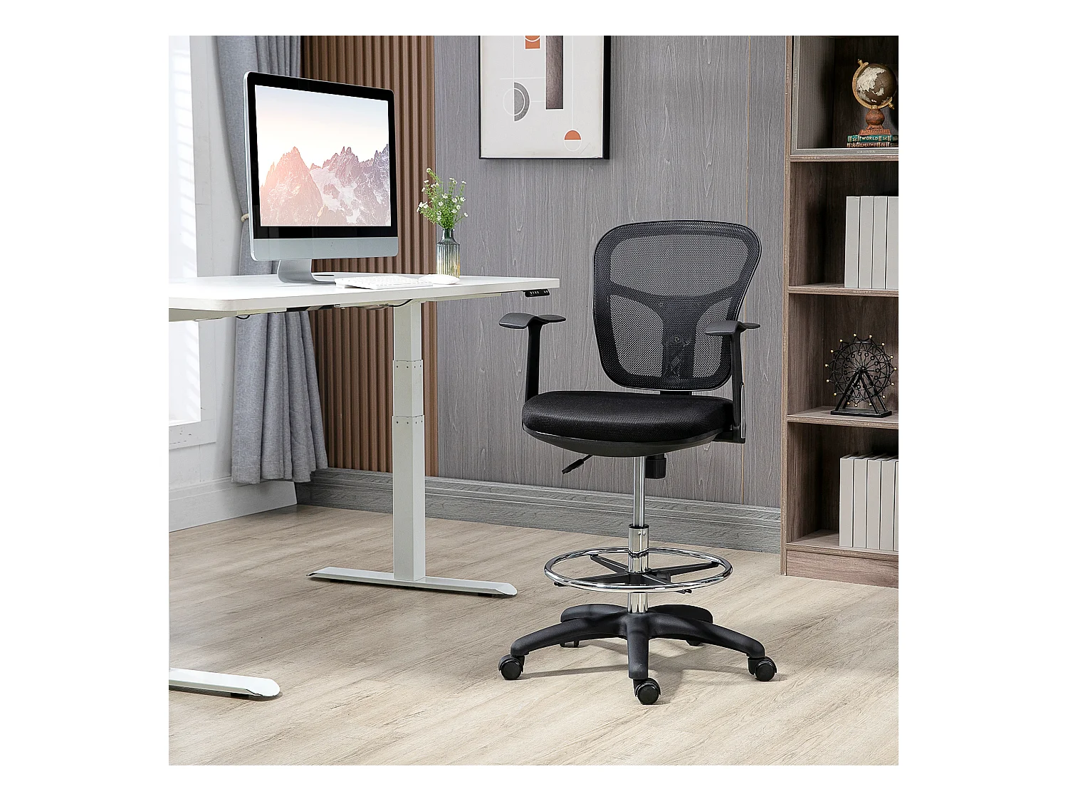 Fauteuil de bureau chaise de bureau assise haute réglable dim. 59L x 59l x 95-115H cm pivotant 360° maille respirante noir