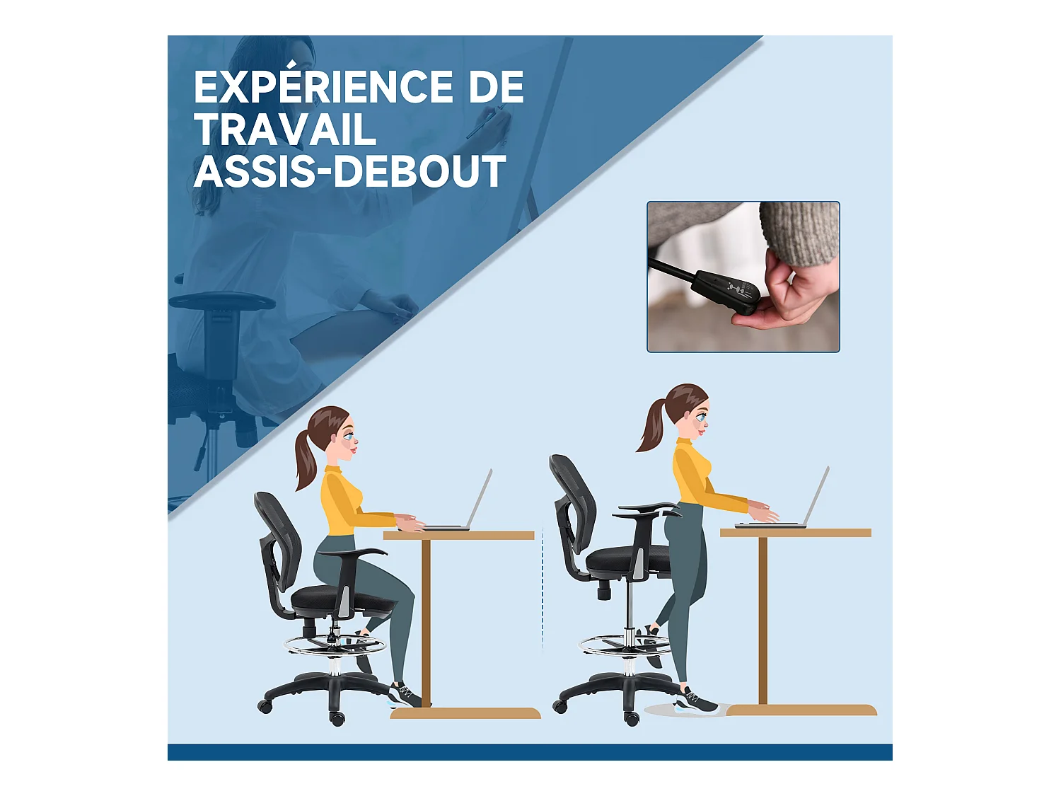 Fauteuil de bureau chaise de bureau assise haute réglable dim. 59L x 59l x 95-115H cm pivotant 360° maille respirante noir