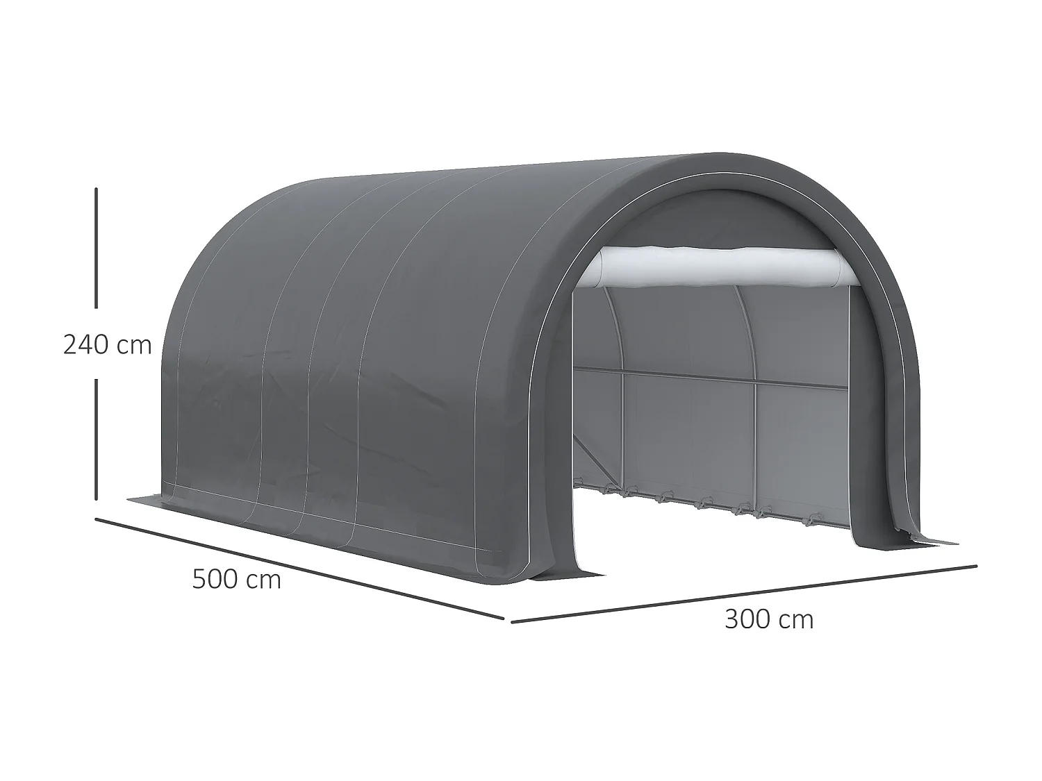 Tente garage carport dim. 5L x 3l x 2,4H m acier galvanisé robuste PE haute densité 190 g/m² imperméable anti-UV gris