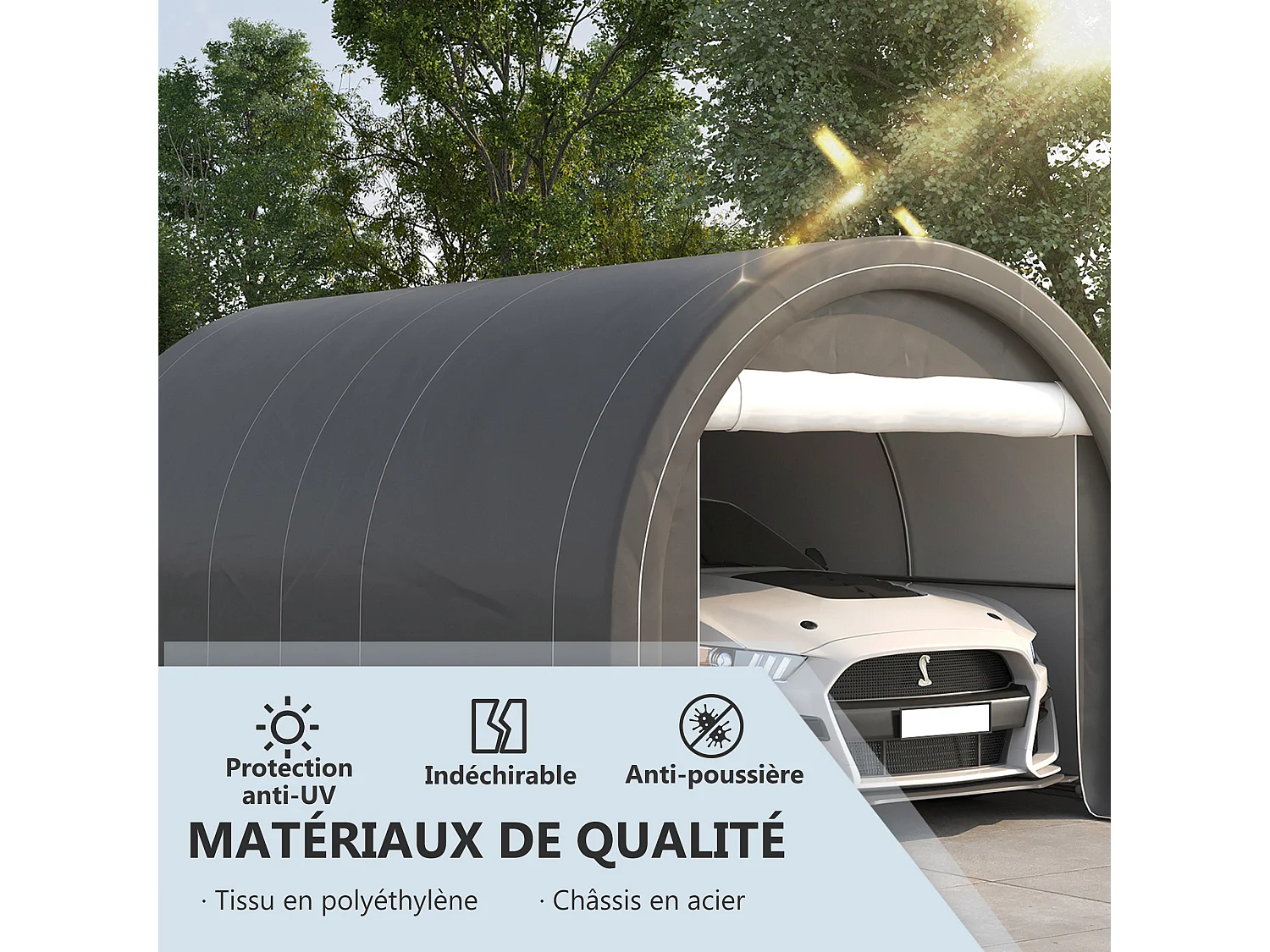 Tente garage carport dim. 5L x 3l x 2,4H m acier galvanisé robuste PE haute densité 190 g/m² imperméable anti-UV gris