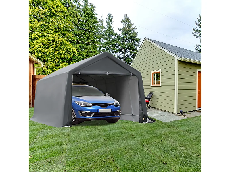 Tente garage carport dim. 6L x 3,6l x 2,75H m acier galvanisé robuste PE haute densité 150 g/m² imperméable anti-UV blanc gris