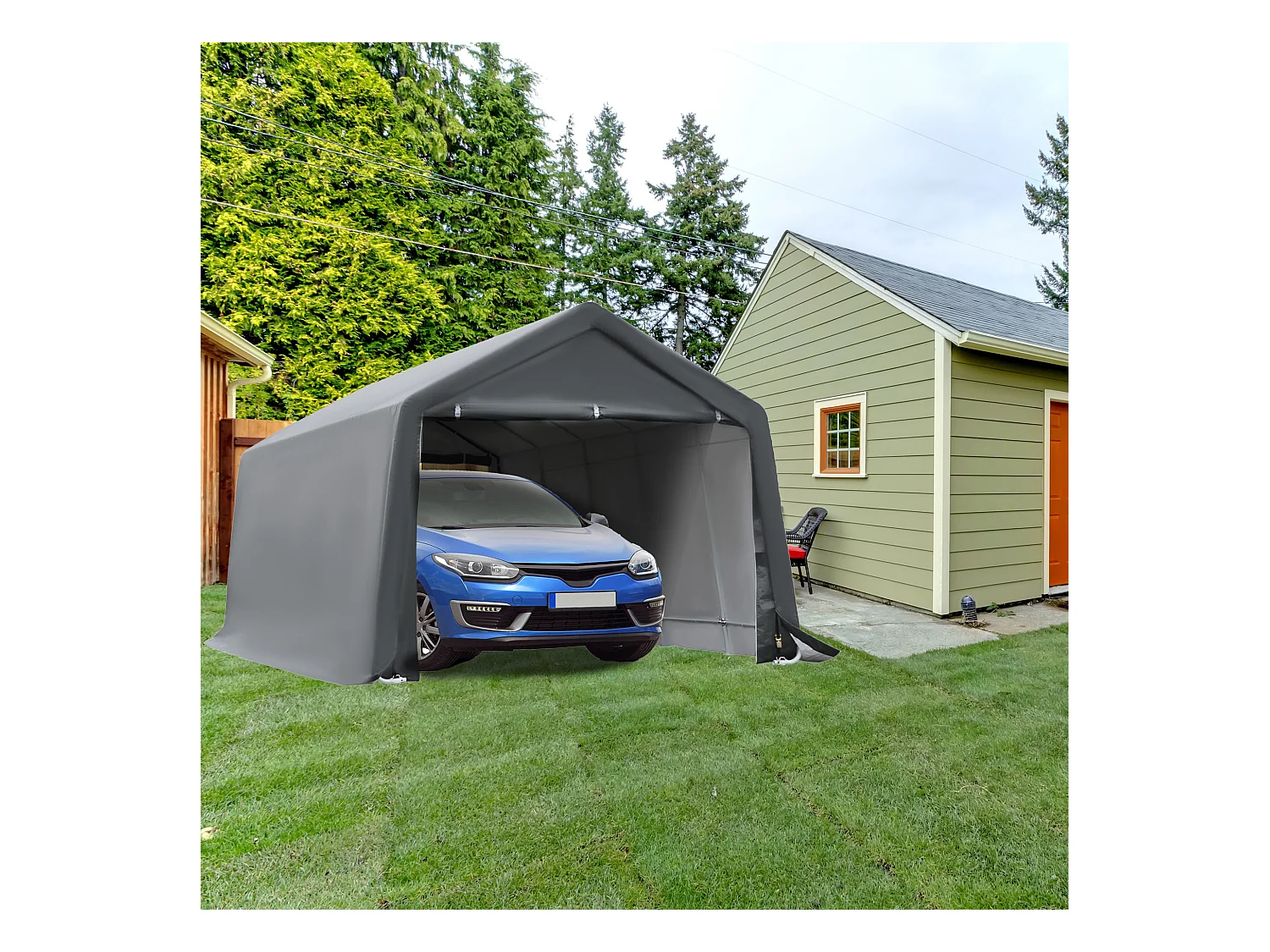 Tente garage carport dim. 6L x 3,6l x 2,75H m acier galvanisé robuste PE haute densité 150 g/m² imperméable anti-UV blanc gris