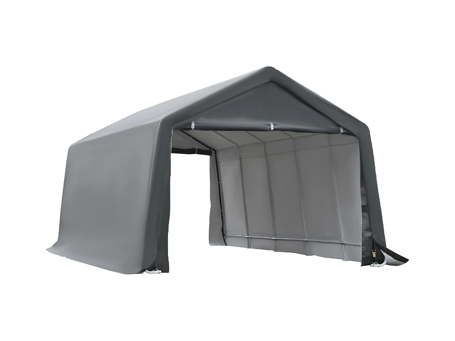 Tente garage carport dim. 6L x 3,6l x 2,75H m acier galvanisé robuste PE haute densité 150 g/m² imperméable anti-UV blanc gris