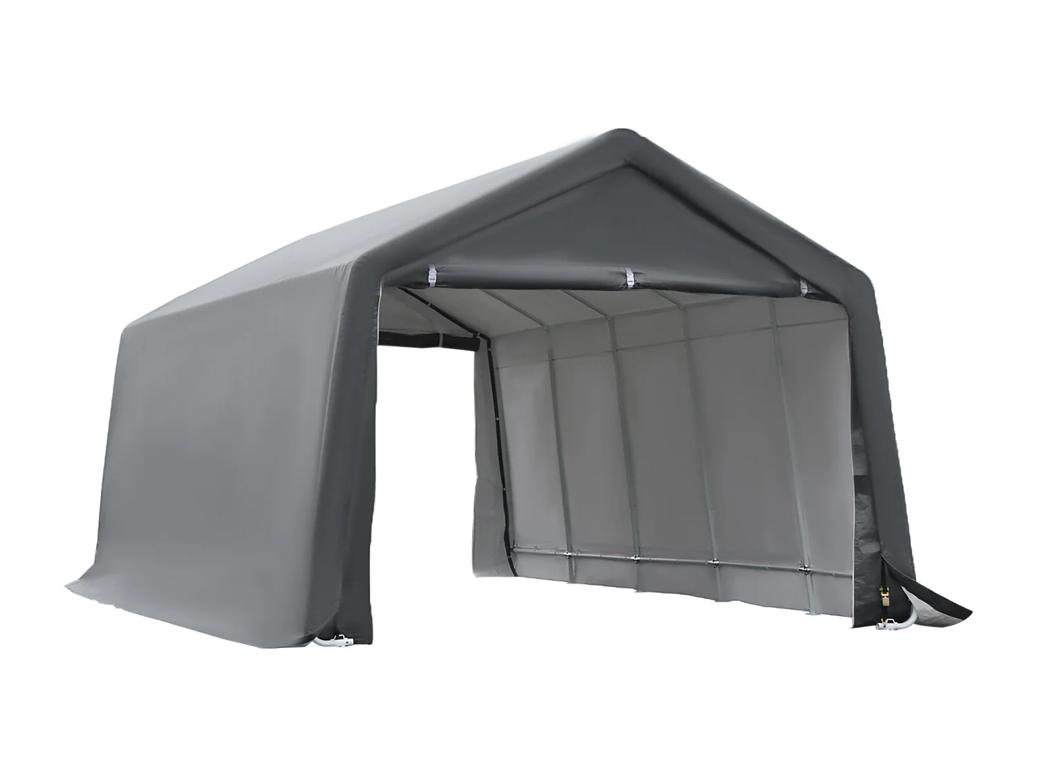 Tente garage carport dim. 6L x 3,6l x 2,75H m acier galvanisé robuste PE haute densité 150 g/m² imperméable anti-UV blanc gris