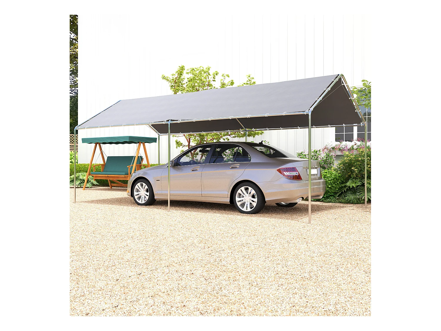 Carport auvent pour voiture 5,95L x 2,90l x 2,60H m acier galvanisé robuste PE haute densité gris