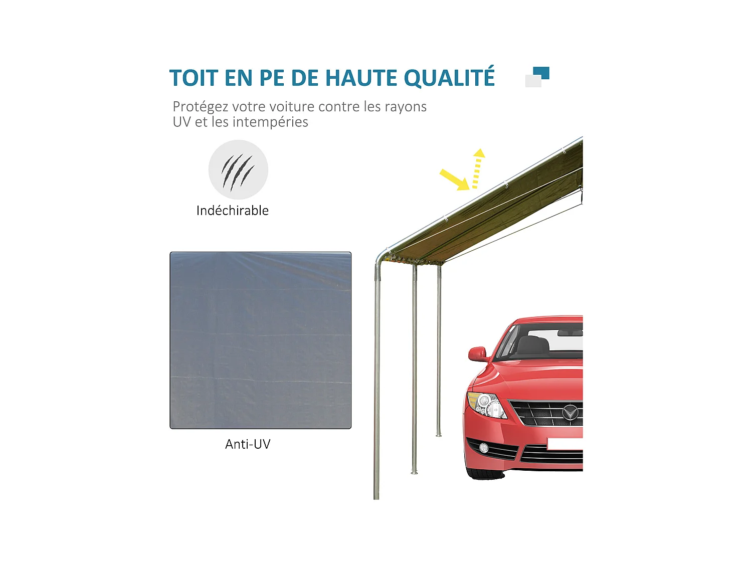 Carport auvent pour voiture 5,95L x 2,90l x 2,60H m acier galvanisé robuste PE haute densité gris
